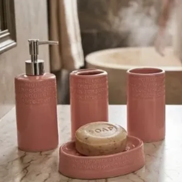juego de accesorios para baño de 4 piezas rosa 20.5*7*2.3*13.3*8.3*11.5*6.7
