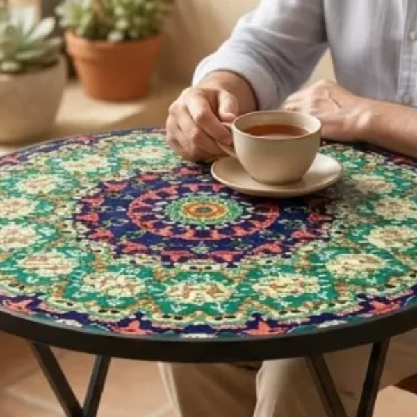 mesa plegable decorativa con un diseño de mándala geométrico multicolor 80*80*72CM