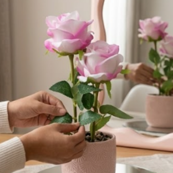 maceta decorativa con rosas artificiales 18*26*10CM