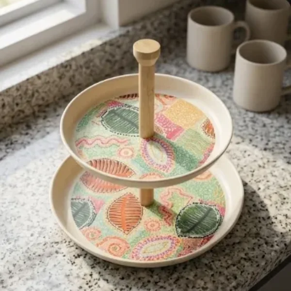 fuente de dos pisos de fibra de bambú 25*20.5CM