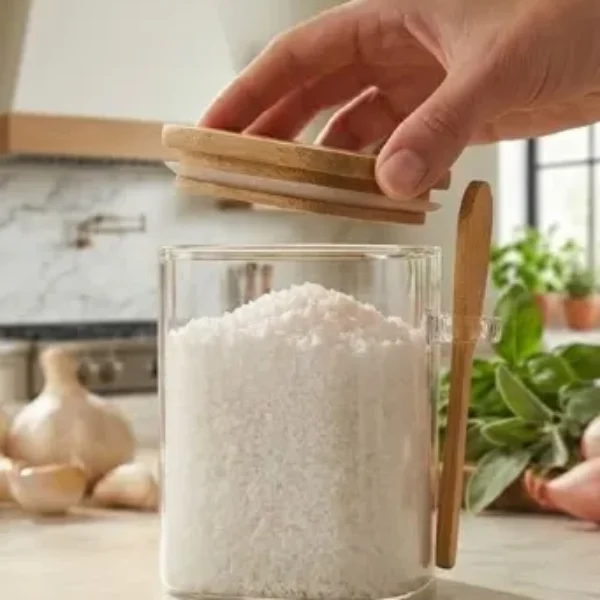 frasco de almacenamiento cuadrado con tapa y una cuchara de bambú 10*12CM