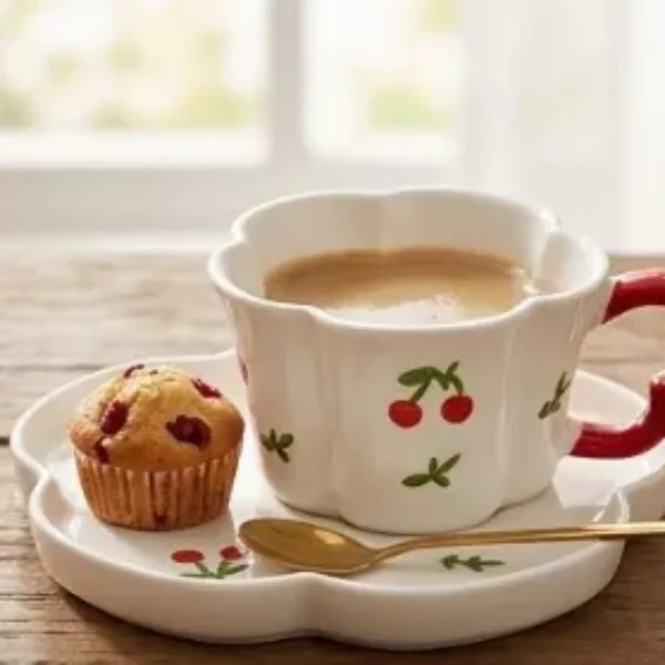 set de 2 juegos de taza con plato de cerámica con forma de flor 9.5*2.5*7*2*14.5CM