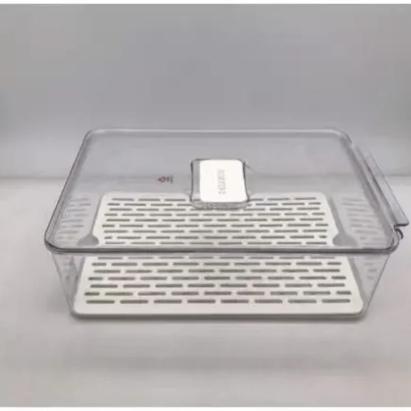 Contenedor acrílico de alimentos con tapa y bandeja escurridora 32.5*21*10CM