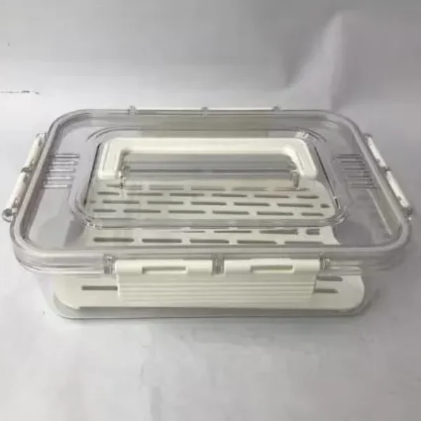 Contenedor acrílico de alimentos con tapa , asa y bandeja escurridora 23.8*17*6.8CM