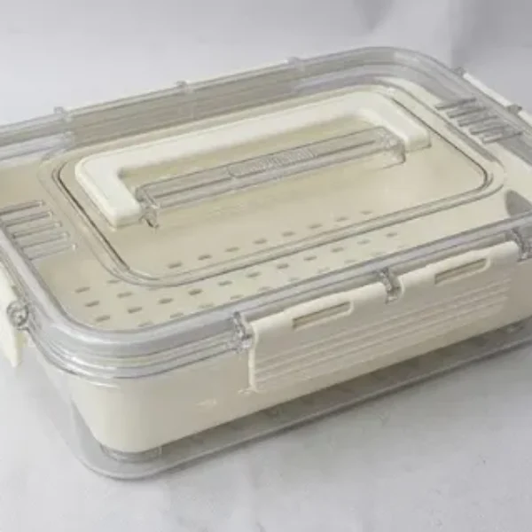 Contenedor acrílico de alimentos con tapa , asa y cesta 23.8*17*6.8CM