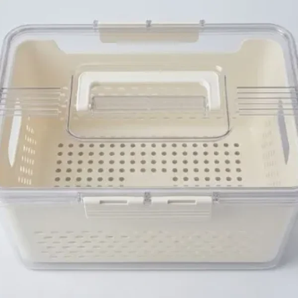 Contenedor acrílico de alimentos con tapa , asa y cesta escurridora 31.23.8*14.2CM