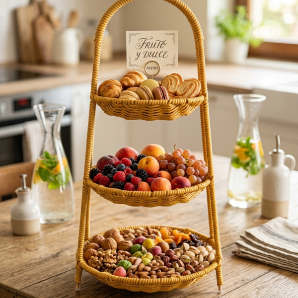 Cesta tejida de mimbre de 3 niveles 22*45CM