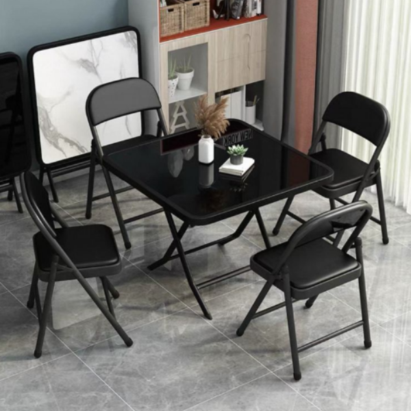 mesa plegable con tablero de vidrio templado 70*70*72CM